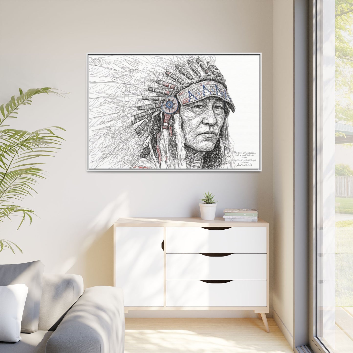 Native American Tribal Wall Art – Scribble Decoration Framed Canvas