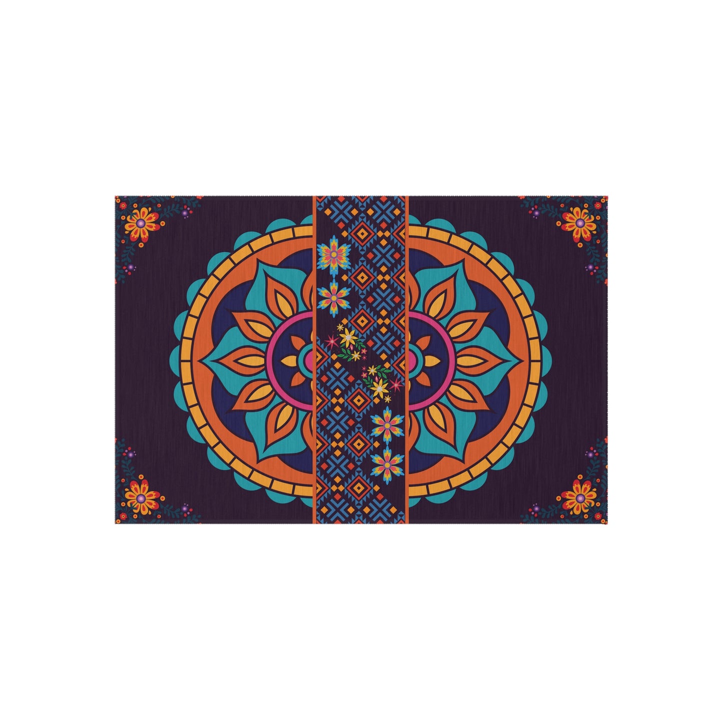 Outdoor Rug Patio – Boho Mandala, Non-Slip, Plum Jewel Tone, Weather-Ready