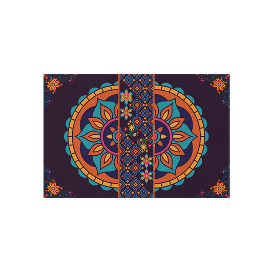 Outdoor Rug Patio – Boho Mandala, Non-Slip, Plum Jewel Tone, Weather-Ready