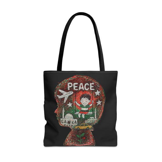 Gaza Palestine Peace Scribble Art Tote Bag – 18x18" Handmade Design | Eco-Friendly Shoulder Bag | Charity Gift Supporting Children’s Education