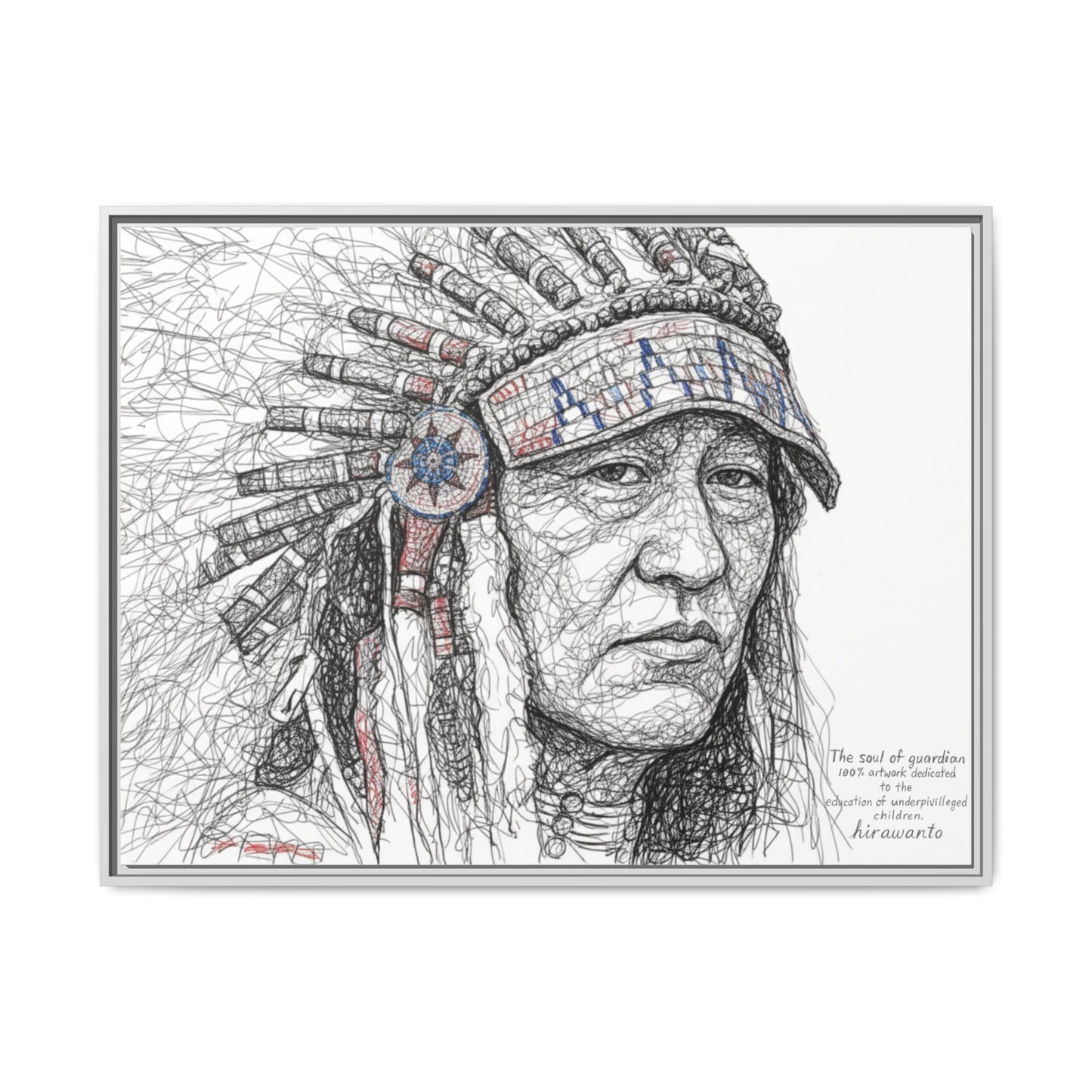Native American Tribal Wall Art – Scribble Decoration Framed Canvas