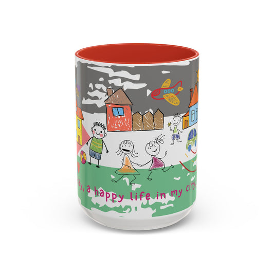 Gaza Palestine Hope - Accent Coffee Mug 15oz – Colorful Crayon Art Inspirational Cup - Child Drawing Style Ceramic Mug