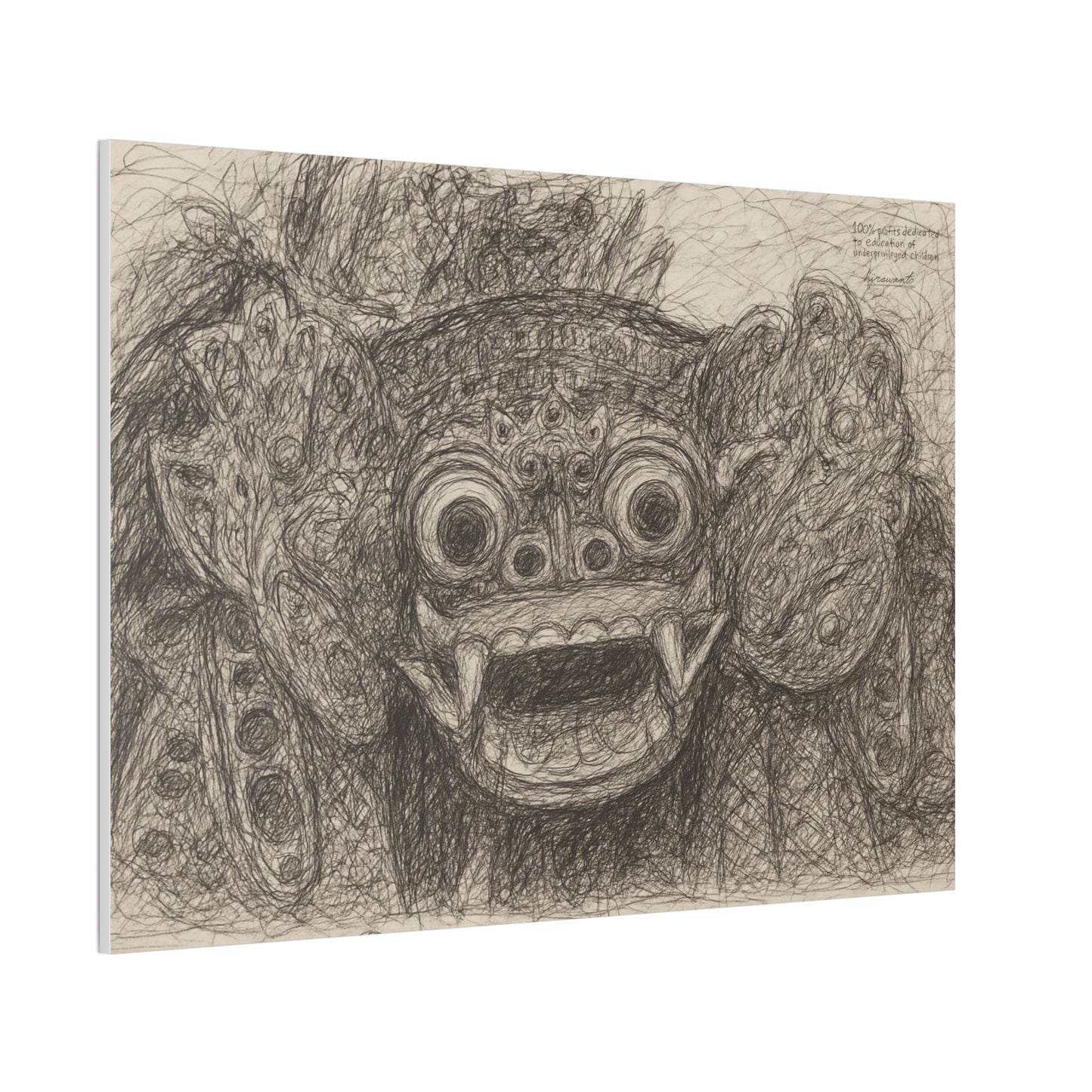 Barong Bali Wall Art Boho Decor – Balinese Ethnic Hand-Drawn Scribble Canvas
