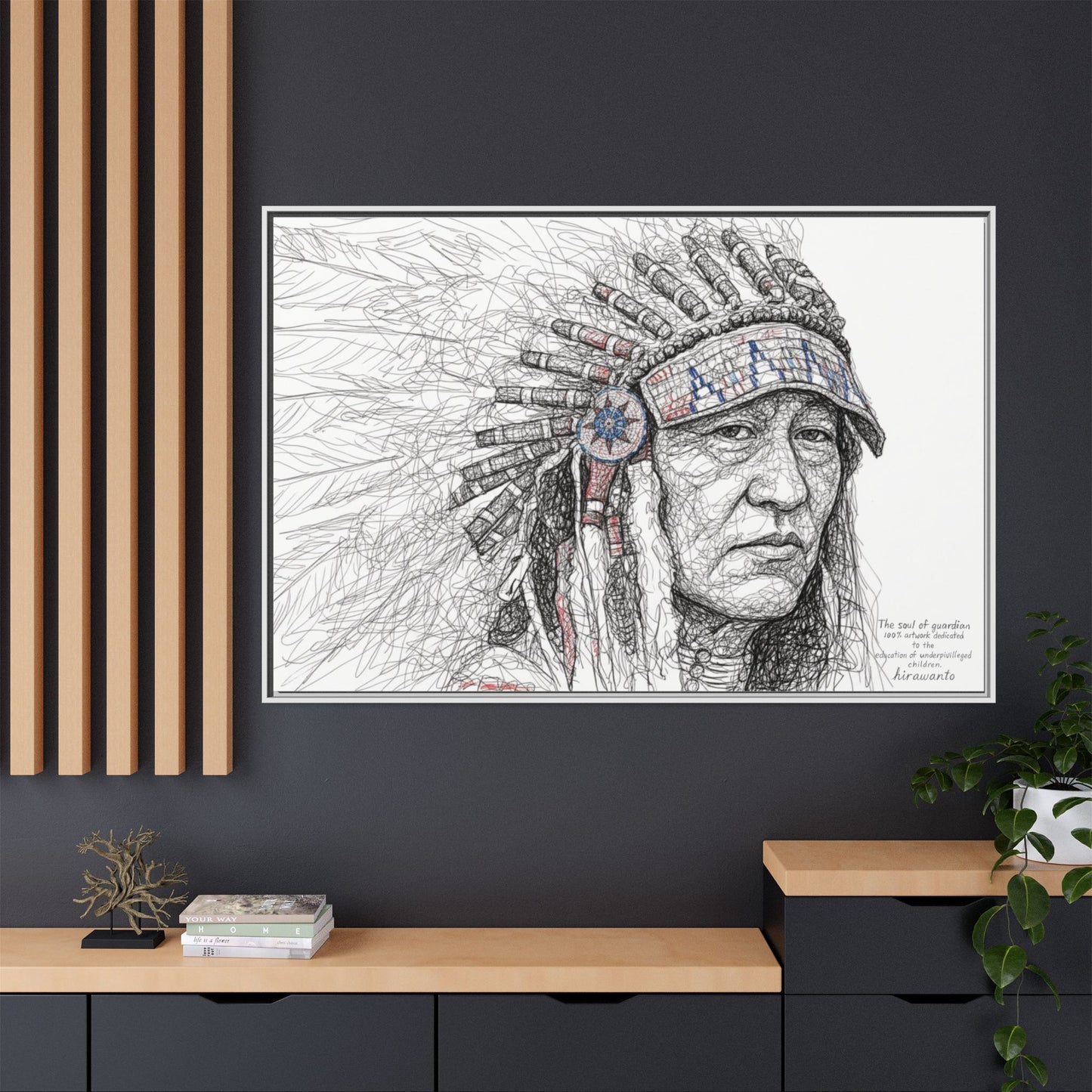 Native American Tribal Wall Art – Scribble Decoration Framed Canvas
