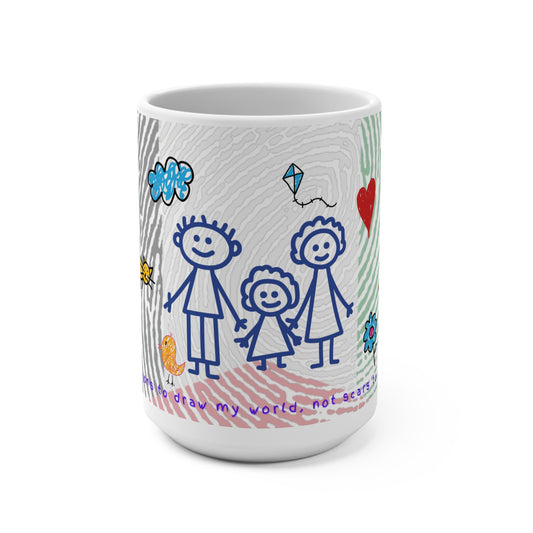 Inspirational Gaza Palestine Mug 15oz – Colorful Crayon Art Coffee Cup - Child Drawing Style Ceramic Mug - Unique Gift