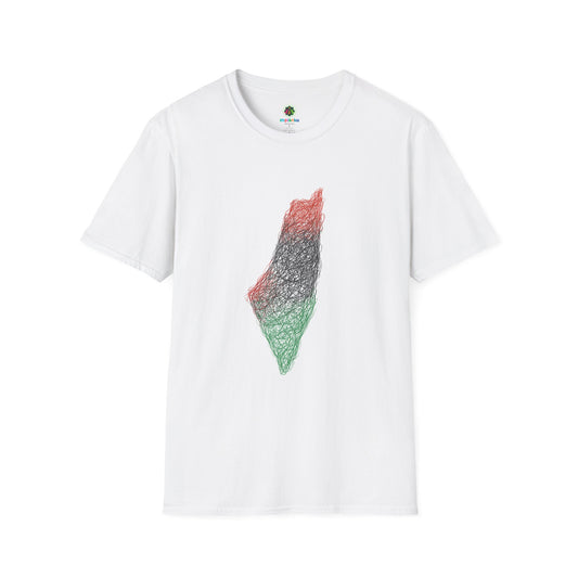 Impianku Palestine Map Scribble T-Shirt – Ethical Unisex Tee | 100% Profits Donated for Education | Graphic Protest Shirt, Art Lovers Gift