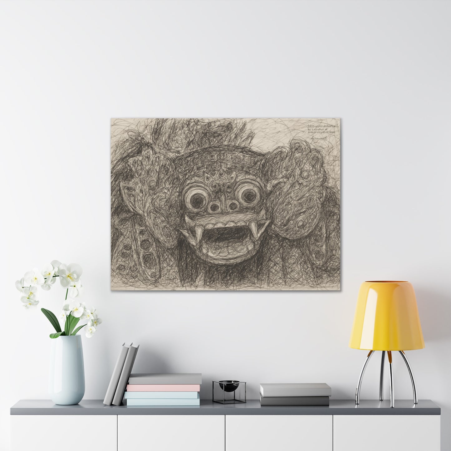 Barong Bali Wall Art Boho Decor – Balinese Ethnic Hand-Drawn Scribble Canvas