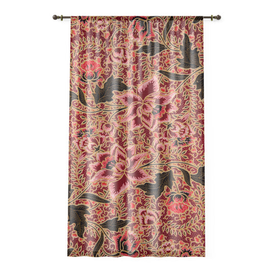 Batik Curtains – Red Floral Window Panel, Boho Living Room Drapes