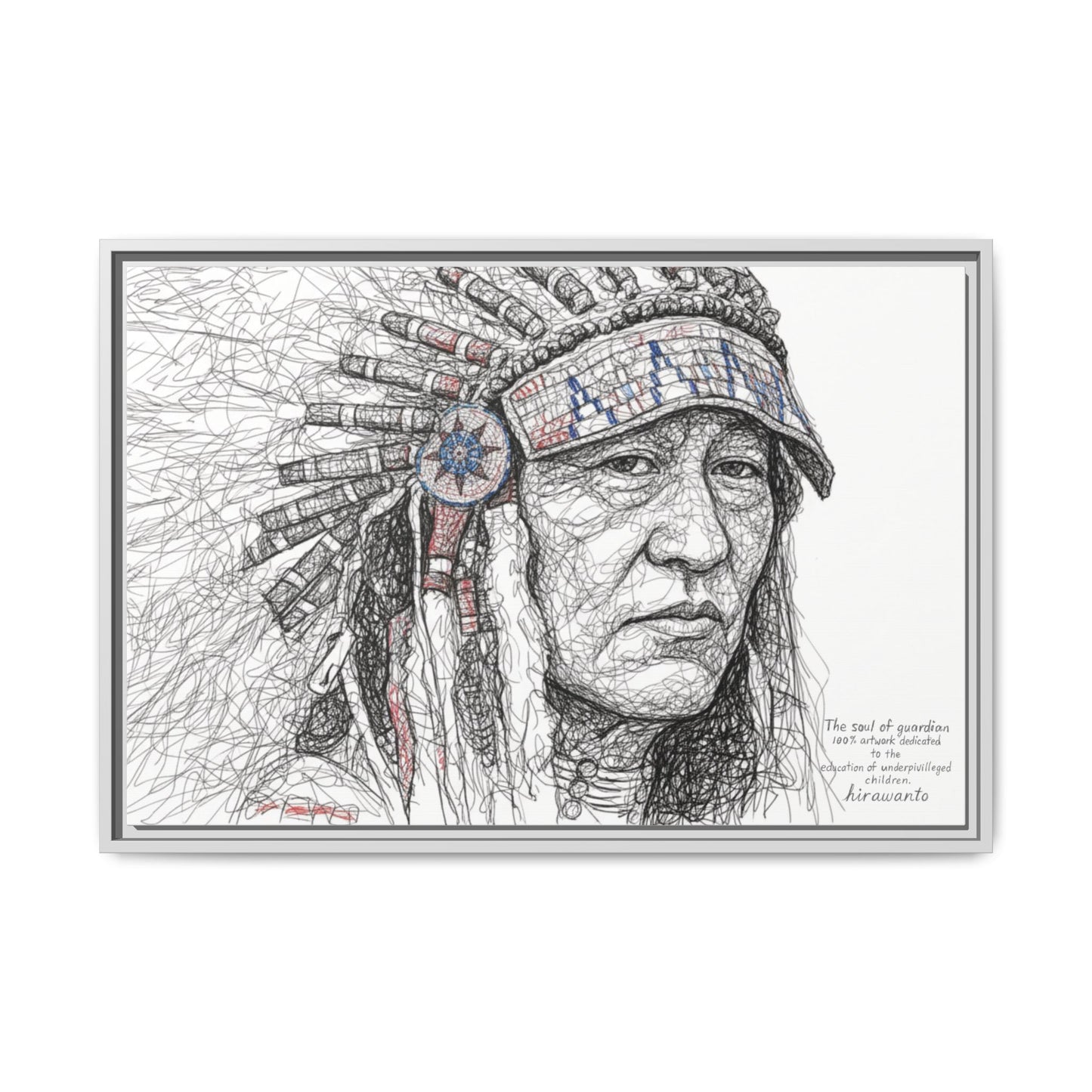 Native American Tribal Wall Art – Scribble Decoration Framed Canvas