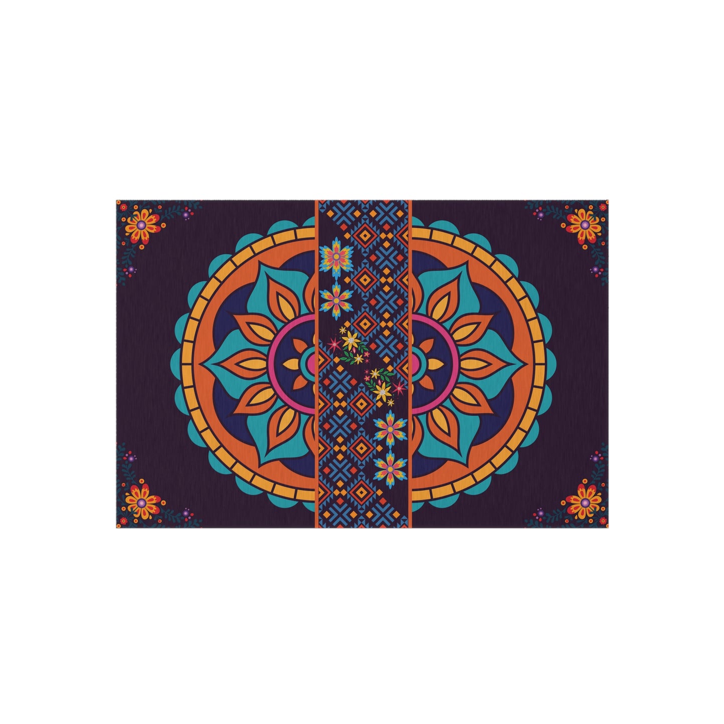 Outdoor Rug Patio – Boho Mandala, Non-Slip, Plum Jewel Tone, Weather-Ready