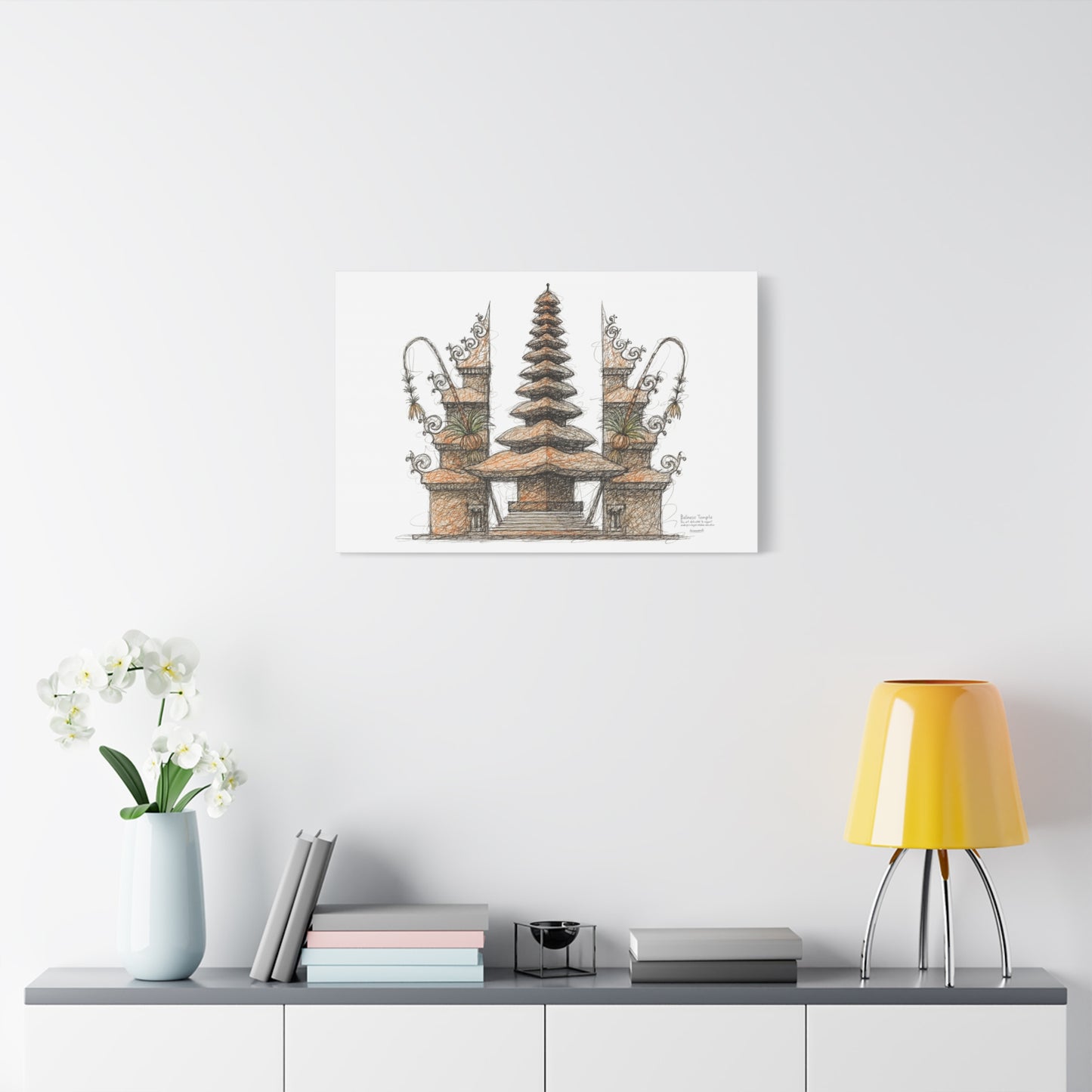 Bali Wall Art: Balinese Temple Scribble Canvas Decoration Print 60x40 inch