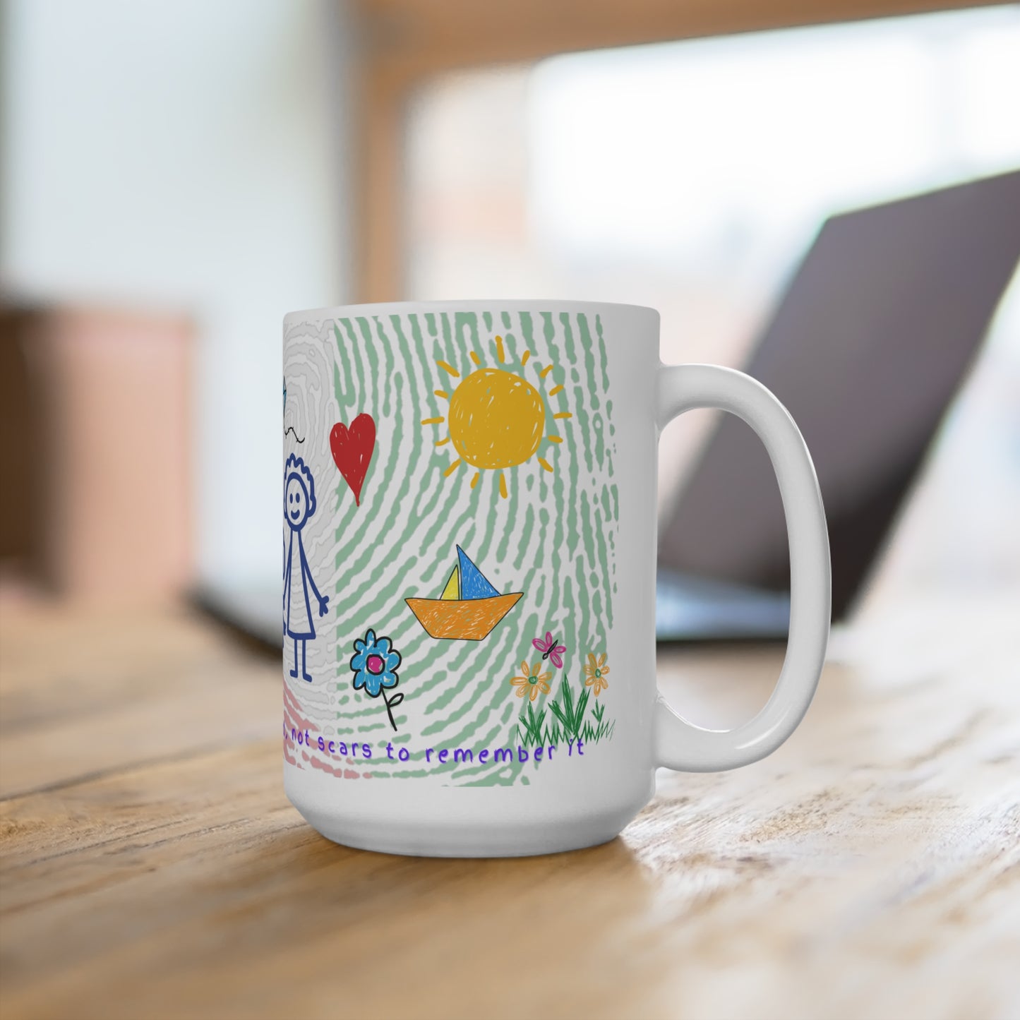 Inspirational Gaza Palestine Mug 15oz – Colorful Crayon Art Coffee Cup - Child Drawing Style Ceramic Mug - Unique Gift