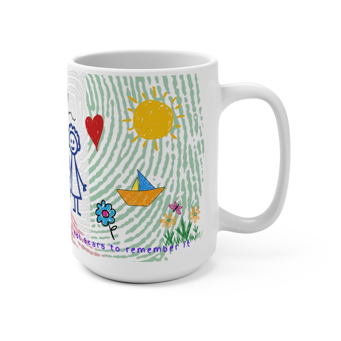 Inspirational Gaza Palestine Mug 15oz – Colorful Crayon Art Coffee Cup - Child Drawing Style Ceramic Mug - Unique Gift