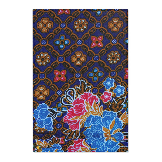 Batik Area Rug – Indonesian Pekalongan Floral Carpet, Boho Heritage Home Decor, Colorful Cultural Accent Rug