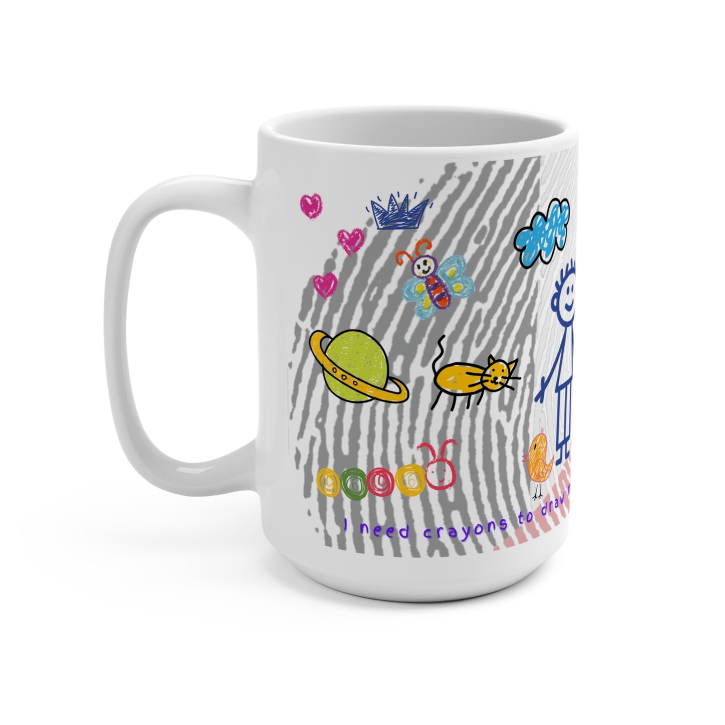 Inspirational Gaza Palestine Mug 15oz – Colorful Crayon Art Coffee Cup - Child Drawing Style Ceramic Mug - Unique Gift
