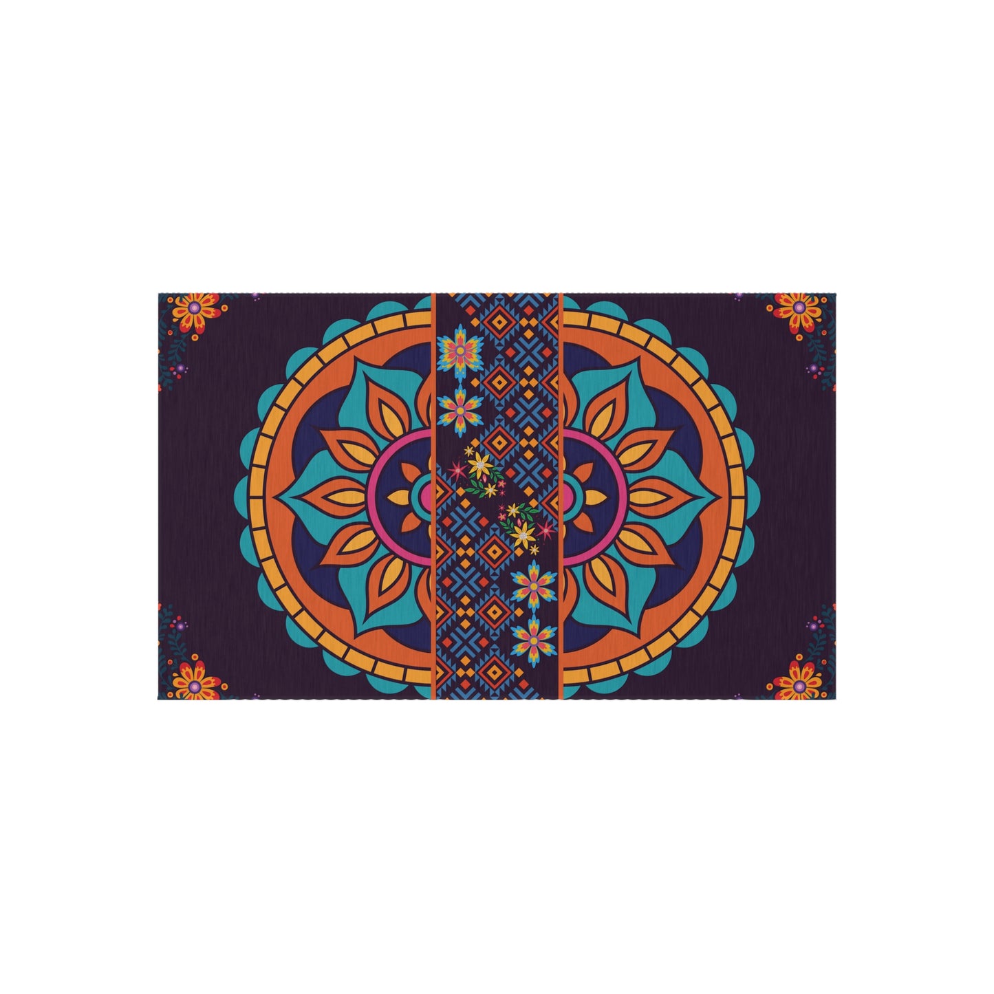 Outdoor Rug Patio – Boho Mandala, Non-Slip, Plum Jewel Tone, Weather-Ready