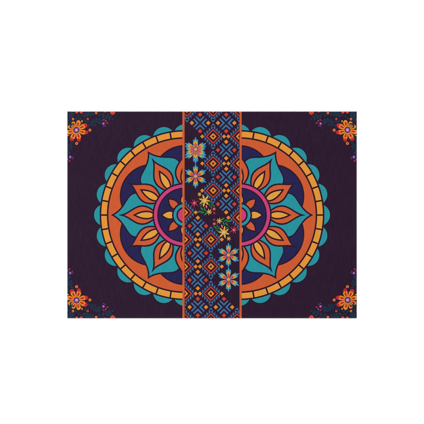 Outdoor Rug Patio – Boho Mandala, Non-Slip, Plum Jewel Tone, Weather-Ready