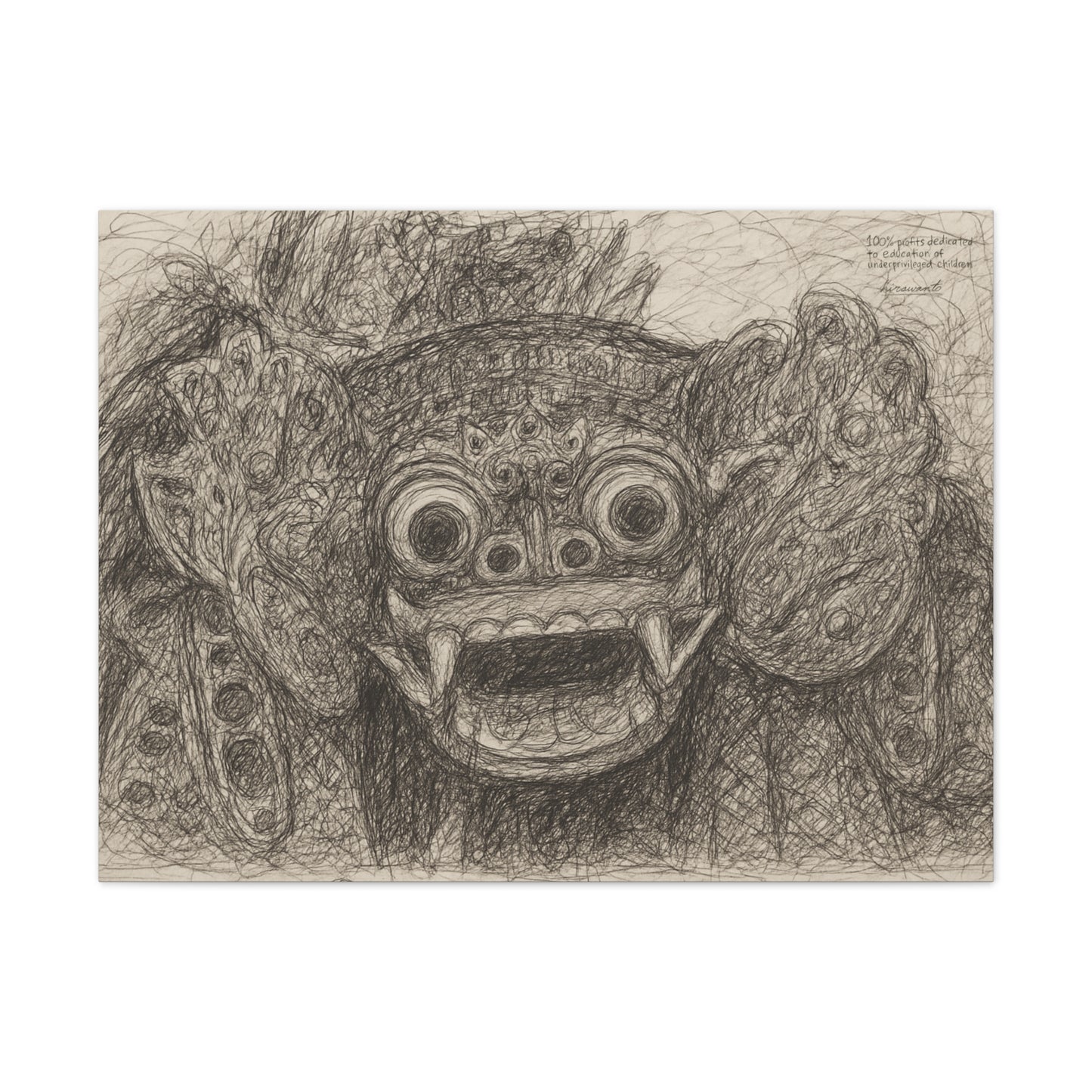 Barong Bali Wall Art Boho Decor – Balinese Ethnic Hand-Drawn Scribble Canvas